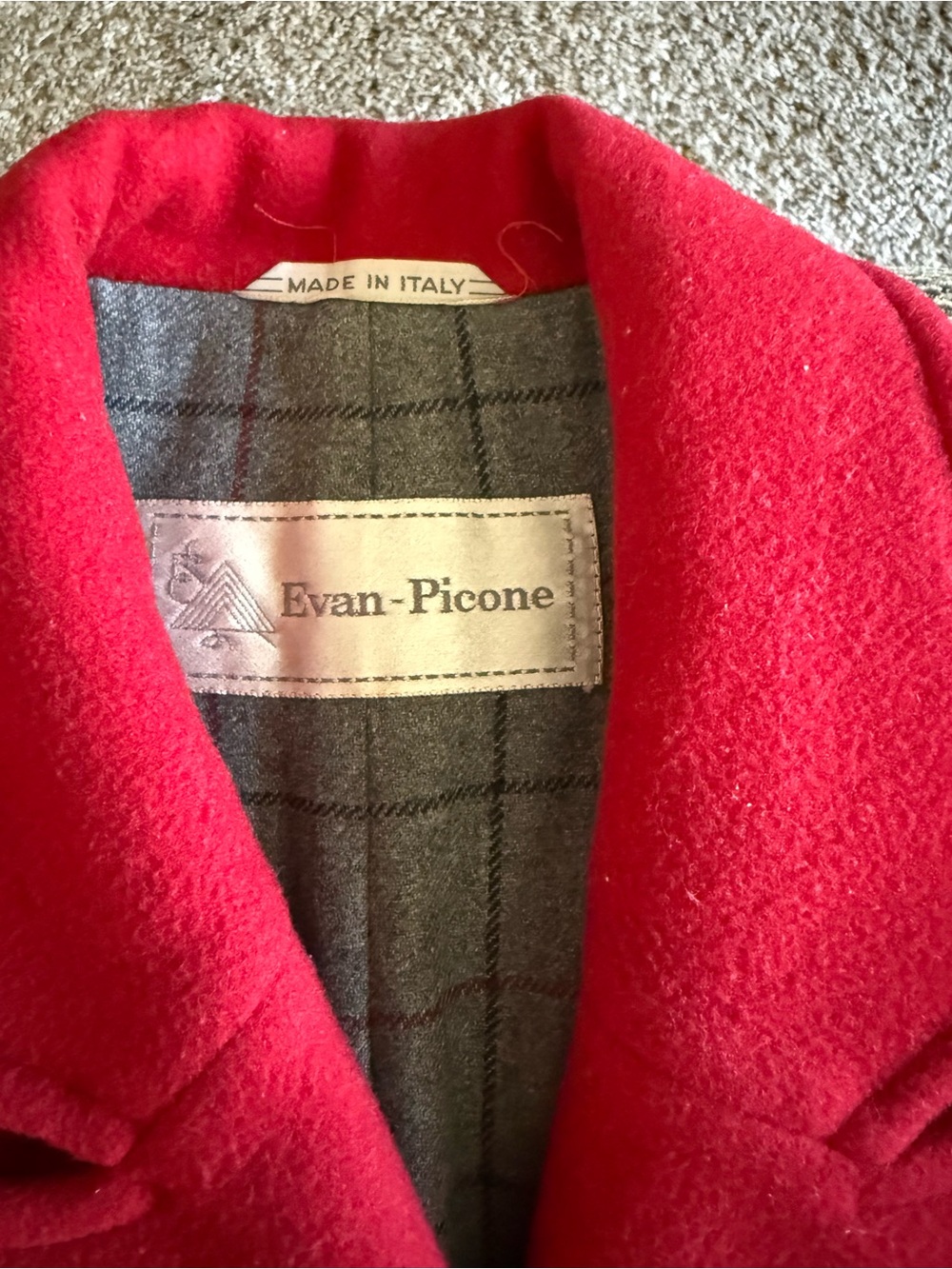 Evan-Picone Red Wool Peacoat with Plaid Lining